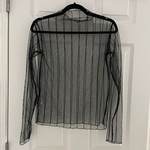 Black Sheer Long-Sleeve Stripe Top - Women